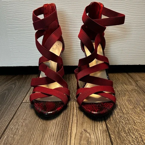 Jessica Simpson Red Snakeskin Strappy Heels – Chic Statement - Picture 2 of 10